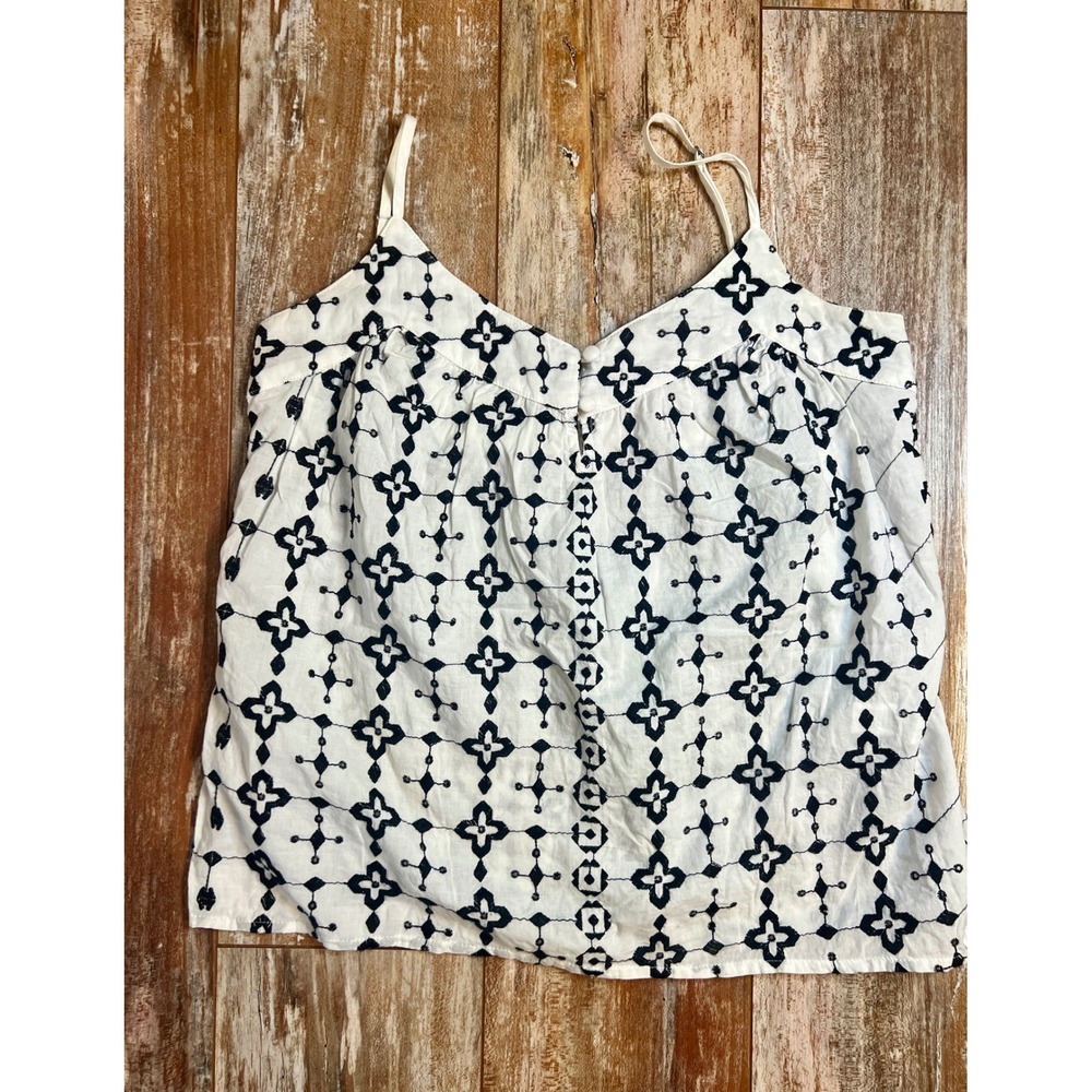 Lucky Brand Womens White Black Embroidered Cotton Camisole Boho Tank Top XS